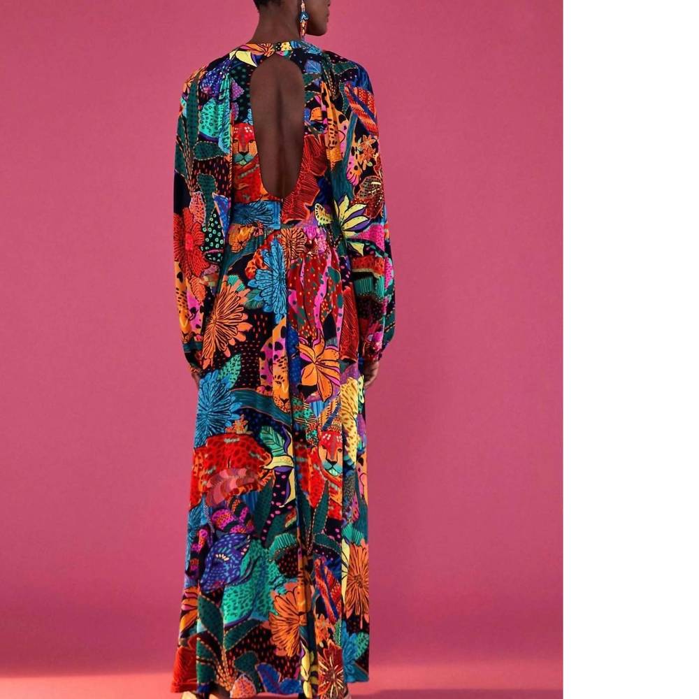 Nwt farm rio cool leopards v neck maxi dress in black - Picture 2 of 4
